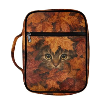 Suobstales Cat Maple Leaves Pattern Bible Cover Carrying Book Case for Women Men Thanksgiving Lightweight Bible Bag Bible Protective with Handle and Zippered Pocket - color: Cat Maple Leaves