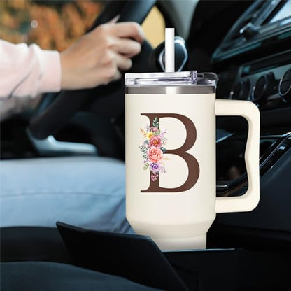 Personalized Gifts for Women, Customized Mother's Day, Birthday, Xmas Gift For Grandma, Mom, Wife, Friends, Sisters, Coworkers, Monogrammed Tumbler 40oz with Lid and Straw - color: B