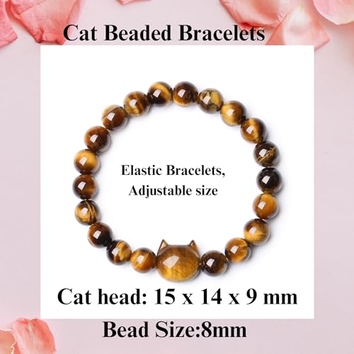 XIANNVXI Crystal Bracelet for Women Men 8 mm Natural Stone Beaded Bracelets Cat Bracelets Cross Bracelets Heart Bracelelt Jewelry for Women Birthday Gifts Stretch Bracelet - color: Yellow - Tiger Eye