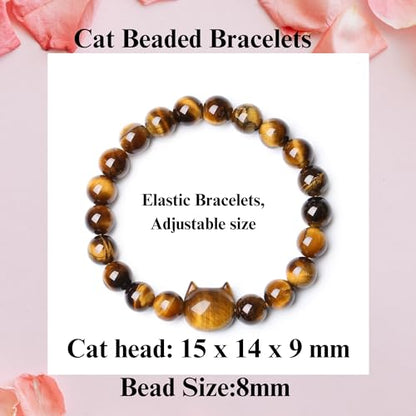 XIANNVXI Crystal Bracelet for Women Men 8 mm Natural Stone Beaded Bracelets Cat Bracelets Cross Bracelets Heart Bracelelt Jewelry for Women Birthday Gifts Stretch Bracelet - color: Yellow - Tiger Eye