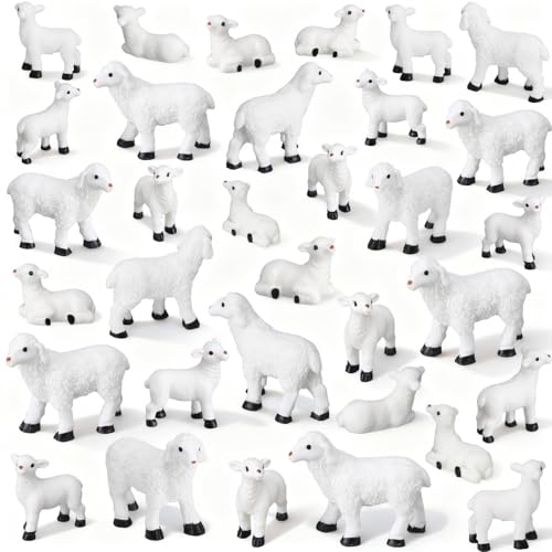 Soulchen 50 Pcs Mini Sheep Figurines Bulk, Miniature Lamb Resin for Garden - style: Lamb