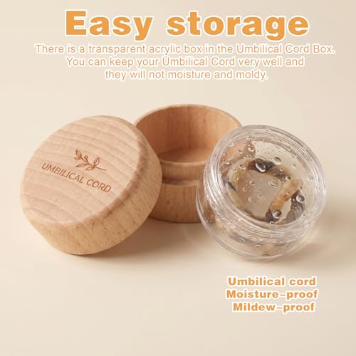 Baby Umbilical Cord Memorial Box with Transparent Box Round Newborn Wood Keepsake Case Minimalist Wooden Tooth Boxes Fetal Hair Memorial Storage Container Gift for Baby Shower Christening
