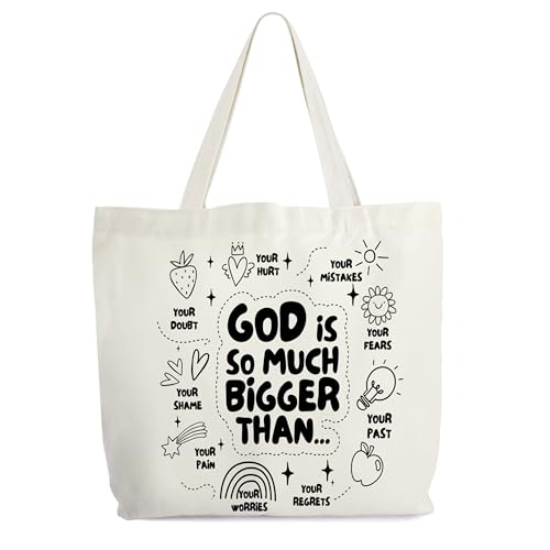 Christian Canvas Tote Bag for Women, God Is So Much Bigger Than Bible Tote, Bible Verse Religious Gifts, Faith Library Book Bag, Shoulder Bag Gifts for Women Friends Colleagues -28