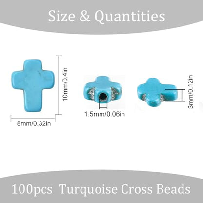 100Pcs Blue Turquoise Cross Gemstone Loose Spacer Beads for Jewelry Making - color: Blue Cross 8x10mm