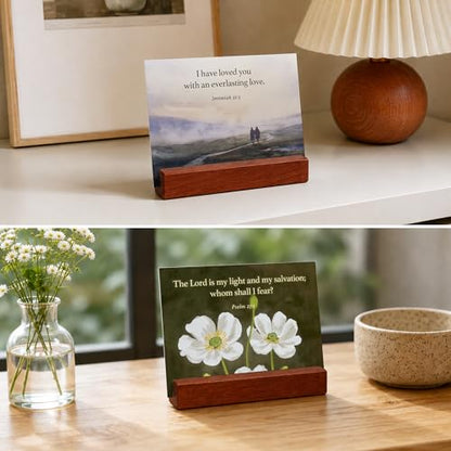 Bible Verse Cards with Wood Stand, 48 Prayer Cards for Daily Display - color: Watercolor 01