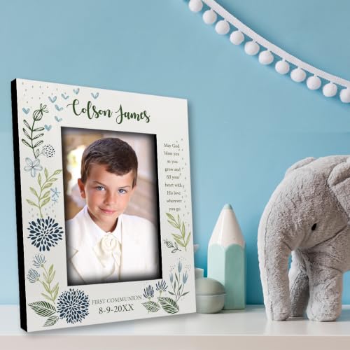 BELLA BUSTA-Personalize -Baptism, Dedication, Confirmation, First Communion Theme Picture Frame-Keepsake from Godparents, Friends, Family-UV Print Frame (Blue (5x7 Vertical)) - color: Blue (5x7 Vertical)