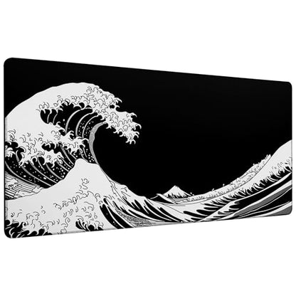 Dark Wave Mouse Pad,35.4 x 15.7 Inch Large Mouse Mat Non-Slip Rubber Stitched Edges for Writing Desk,Office,Home,Laptop - color: Dark Wave, size: 35.4L x 15.7W inches