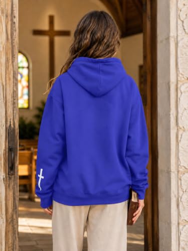 FAYALEQ Christian Sweatshirt By His Grace Letter Print Hoodie Christian Religious Sayings Sweater Bible Pullover Tops - color: Blue, size: Medium