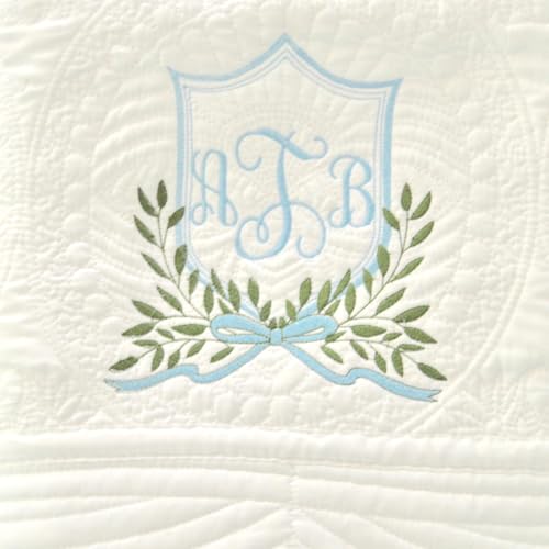 Personalized Baptism Blanket Quilt with Embroidered Crest Design, Custom Name or Mongram Heirloom Gift for Boy or Girl, Christening Baptism