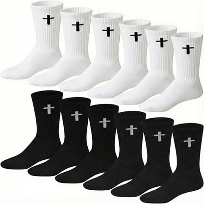 16 Pairs Christian Cross Socks Bulk Religious Elastic Crew Socks Christian Gifts for Men Women - color: Black, White