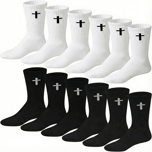 16 Pairs Christian Cross Socks Bulk Religious Elastic Crew Socks Christian Gifts for Men Women - color: Black, White