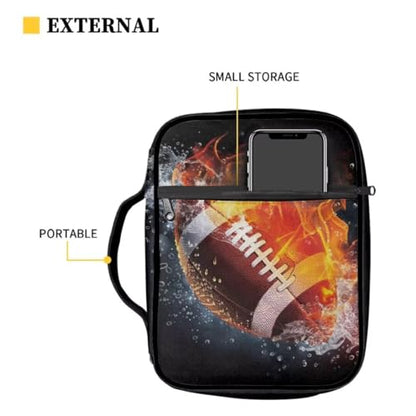 Coldinair Fire Water Football Bible Covers Bag for Men,Carrying Book Case Church Bag Bible Holder for Teens with Handle and Zippered Pocket - color: Fire Water Football