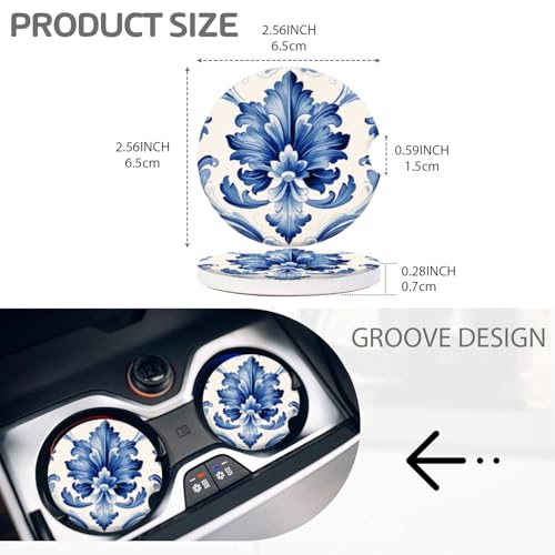 Cup Holder for Car,Blue and White Floral Elegant Print Ceramic Coasters Non-Slip Cup Holder Insert with Fingertip Grip, Auto Interior Accessories for Women & Men,Pack of 2, 2.56In - color: Rococo Floral Elegant Pattern