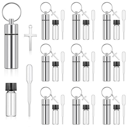 Tandefio 10 Sets Anointing Oil Bottle Keychain Vial for Baptism, Silver - color: Silver