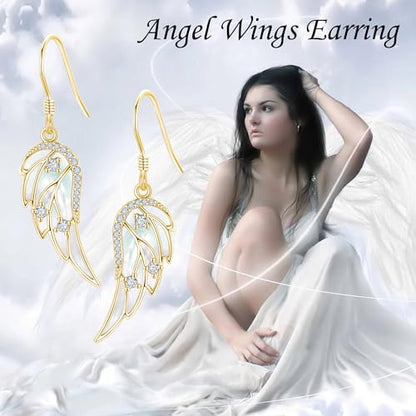 URONE Angel Wings Earring for Women Sterling Silver Fashion Dangle Drop Earring Angel Jewelry for Women - color: silvery
