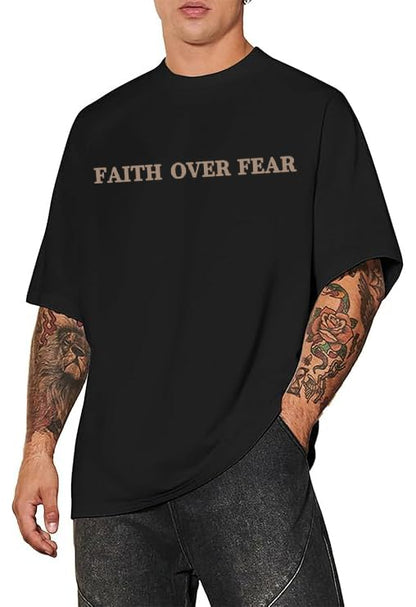 Christian Faith Over Fear Shirt for Men Jesus Religious Shirts Oversized T-Shirt - color: Faith Grey, size: X-Large