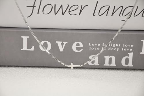 Sterling Silver Plated Cross Necklaces for Women and Men Chain Pendant, Minimalist Sideways Cross Christian Jewelry with Classic Gold Chain