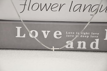 Sterling Silver Plated Cross Necklaces for Women and Men Chain Pendant, Minimalist Sideways Cross Christian Jewelry with Classic Gold Chain