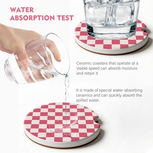 2 Pack Car Coasters for Cup Holders, Cute Car Accessories Interior (Grid-Pink) - color: Grid-pink