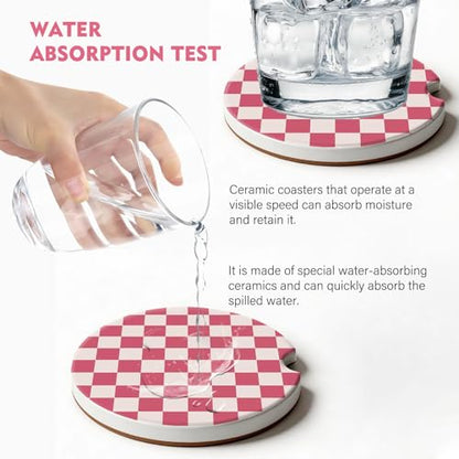 2 Pack Car Coasters for Cup Holders, Cute Car Accessories Interior (Grid-Pink) - color: Grid-pink