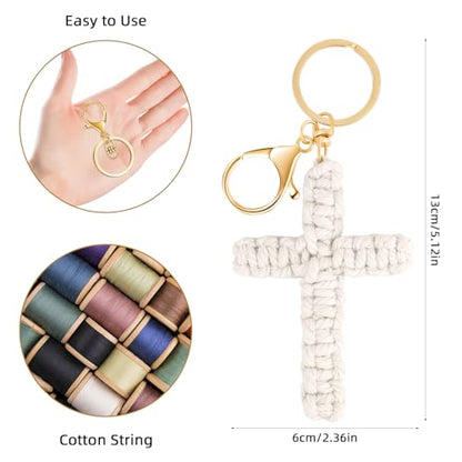 PLwelth Cross Keychain for Women Men Christian Bag Charms for Handbags Handmade Crochet Cross Keyring for Car Keys Backpack Purse Wallet Decor Cute Boho Charm Accessories Faith Religious Baptism Gifts