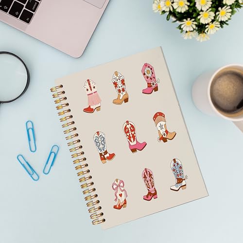 VNWEK Boho Western Cowgirl Boots Spiral Notebook Journal 5.5x8.3 Inch, Cowgirl Western Gifts for Women Journal, Coquette Colorful Boots Southwestern Lined Hardcover Spiral Notebook - color: Boho Western Cowgirl