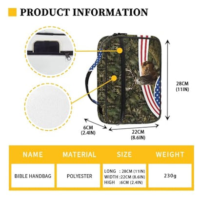 Bible Cover Church Carrying Book Case Polyester Bible Protective with Pen Slots and Zippered Pocket Customizable - color: Deer Fall Leaf American Flag
