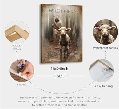 Framed-Jesus Saves the Lost Lambs Canvas Wall Art,16x24in - color: Jesus Lamb, size: 24"L x 16"W
