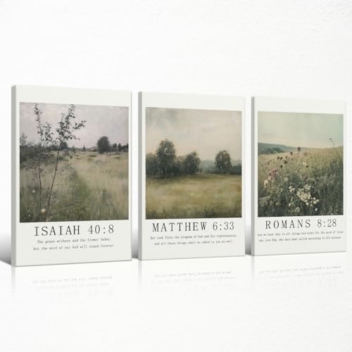 Christian Canvas Wall Art, Religious Scripture Poster, Set of 3 Bible Verses Wall Print, Biblical Woodland Landscape Picture, Modern Spiritual Painting for Prayer Room, Home 8x12in Wrapped Canvas - color: Set 1-Wrapped, size: 8L" x 12W"