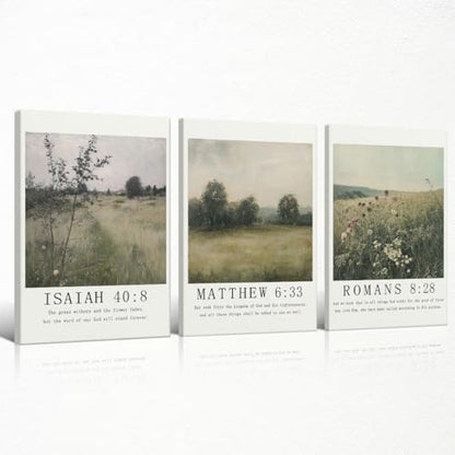Christian Canvas Wall Art, Religious Scripture Poster, Set of 3 Bible Verses Wall Print, Biblical Woodland Landscape Picture, Modern Spiritual Painting for Prayer Room, Home 8x12in Wrapped Canvas - color: Set 1-Wrapped, size: 8L" x 12W"