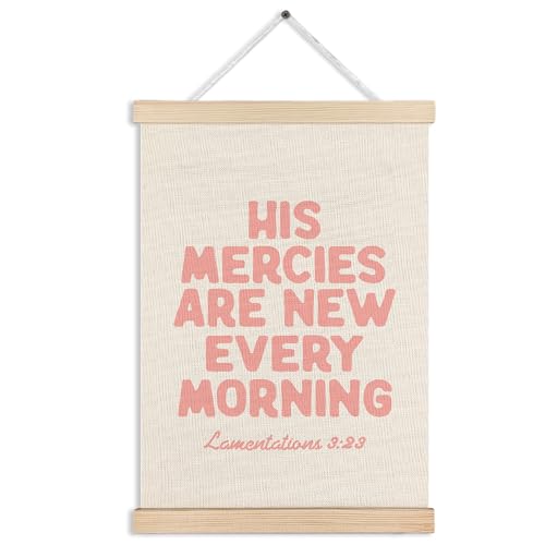 MKIJUHB Pink Christian Wall Art Decor, His Mercies Are New Every Morning Bible Verse Scripture Religious Framed Hanging Canvas Prints for Girls Dorm Church Prayer Room Wall Decorations, 12x16 Inch - color: Christian Canvas wall art decor 11