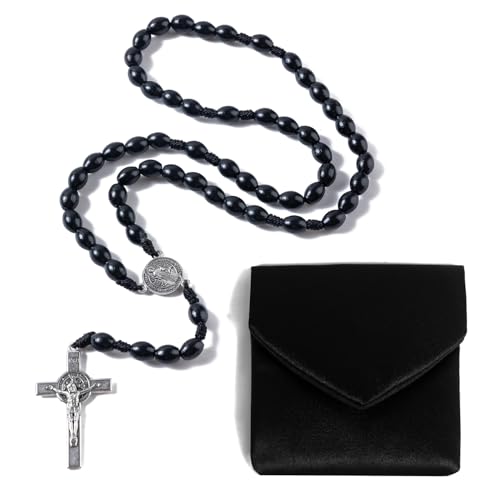 Rosary Beads Catholic - Handmade Wooden Rosaries, Wooden Bead Rosary Necklace, Metal Cross For Catholic Or Christian Gift - color: Black 1