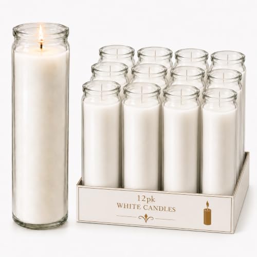 White Prayer Glass Candles Unscented, Bundle 12 Pack