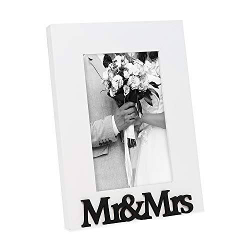 Isaac Jacobs 4x6 White Wood Sentiments Mr&Mrs Picture Frame - color: White, size: 4x6