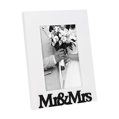 Isaac Jacobs 4x6 White Wood Sentiments Mr&Mrs Picture Frame - color: White, size: 4x6