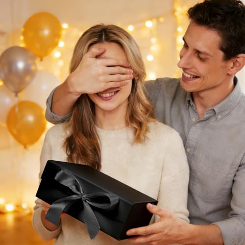 Aimyoo Black Gift Box with Ribbon, 8.6x6.7x3.4 inch Groomsman Proposal Box for Presents with Magnetic Closure Lids, Rectangle Collapsible Luxury Box for Wedding, Christmas, Halloween, Birthday - color: Black 8.6x6.7x3.4 inch-1 Pack