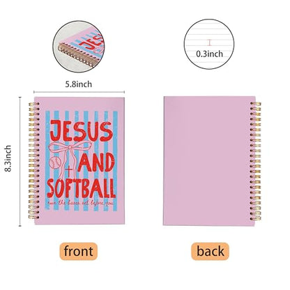 VNWEK Jesus and Softball Christian Spiral Notebook Journal 5.5x8.3 Inch, Softball Mom Player Coach Gifts Journal, Coquette Pink Bow Religious Lined Hardcover Spiral Notebook - color: 51-XZ-bible-notebook