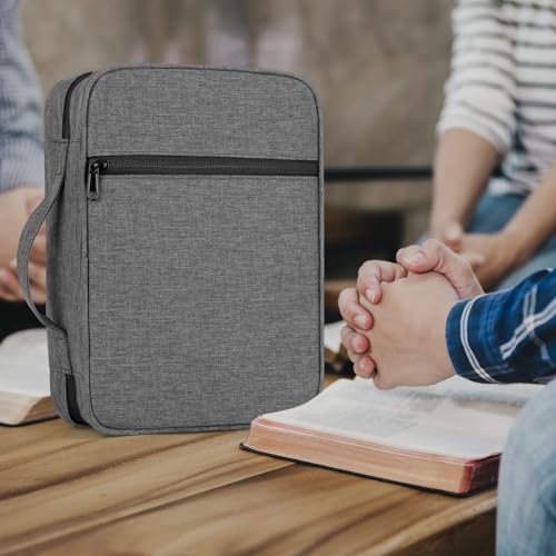 GERMUN Bible Cover with Durable Handle, Carrying Book Case Church Bag Bible, Protective with Zippered Pocket, Bible Study Accessories Supplies, Book Protector for Book Lovers, Grey - color: Grey