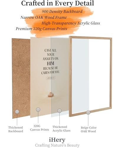 iHery 12x16in 1 Peter 5:7 Cast Your Anxiety Framed Christian Wall Art - color: OAK Framed Cast, size: 16"L x 12"W