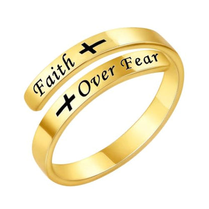 Faith Over Fear Cross Inspirational Rings for Women Daughter, Christian Blessed Hope Love Encouragement Rings Adjustable Open Tiny Purity Wrap Thumb Cross Ring Jewelry Graduation Cocktail Party - color: Gold