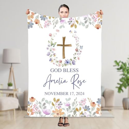 Personalized Christening Keepsake For Girl, Custom God Bless Christian Blanket, Infant Dedication Blanket, Catholic Communion Quilt, Christening Coverlet, From Godmother Throw, Baptism Idea Blankets, - color: #Ver5