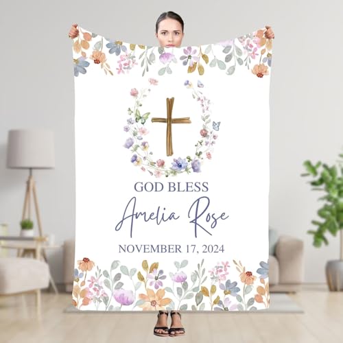 Personalized Christening Keepsake For Girl, Custom God Bless Christian Blanket, Infant Dedication Blanket, Catholic Communion Quilt, Christening Coverlet, From Godmother Throw, Baptism Idea Blankets, - color: #Ver5