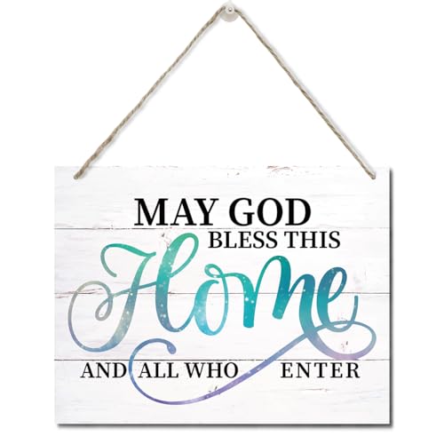 Printed Wood Plaque Sign Wall Hanging, Home Wall Decor May God Bless This Home And All Who Enter Rustic Hanging Wall Plaque Wood Signs, Housewarming Gifts, Blessed Family Sign D - color: Color 05