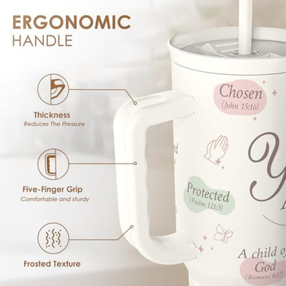 SANDJEST Christian Gift for Women – Inspiration Insulated Stainless Steel Tumbler with Handle and Straw - Religious Gifts for Birthday Christmas, 40oz - color: Christian 1