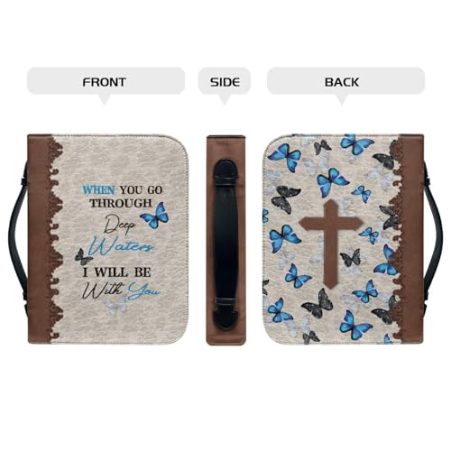 Butterfly Letters Womens Bible Covers Lightweight PU Bible Bag with Built-in Pocket & Pen Slots Bible Holder Case Book Cover Protector Scripture Church Bag Christian Gifts - color: Butterfly Letters, size: 2XL