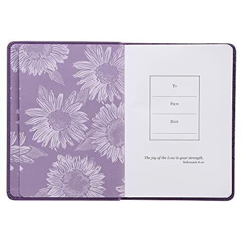 Christian Art Gifts Vegan Leather Small Journal Inspirational Scripture Women's Sunflower Notebook Strength & Dignity Bible Verse Proverbs 31:25, 240 Ruled Pages, Lavender Purple