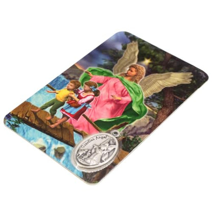 Holy Prayer Card with Built-In Medal Pendant | Laminated Full-Color Prayer Card | Great Variety | Great Christian Gift for First Communion and Confirmation (Guardian Angel Prayer Card with Medal) - color: Guardian Angel Prayer Card with Medal