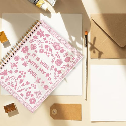 Christian Bible Spiral Notebook Journal Gifts for Teen Girls Women - color: pink wildflower