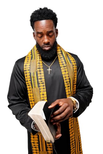 Dupsie's Kente African Print Church Clergy Pastor Choir Stole/Sash with Fringes - color: Gold