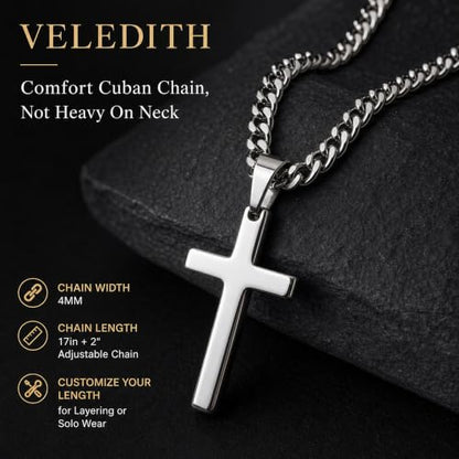 925 Sterling Silver Cross Necklaces for Mens Women CZ Beveled Edge - color: Classic small gold cross